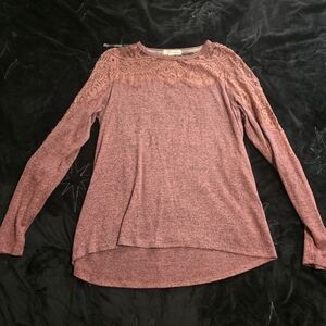 Women's Lace Detail Long Sleeve Top - Pink